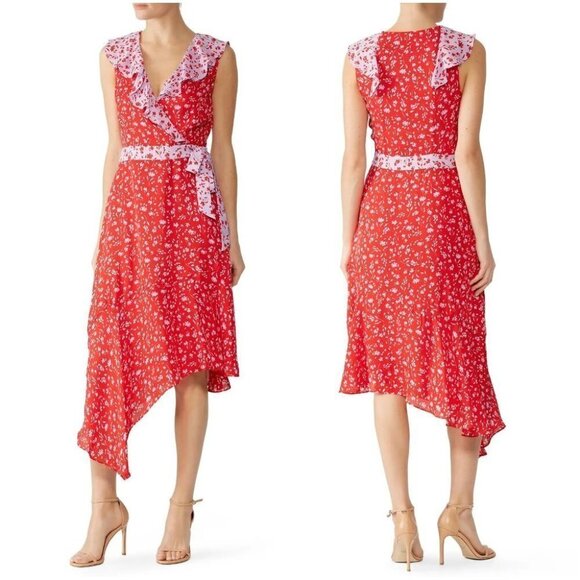 Parker Red Pink Jennifer Combo Midi Dress $358 - Picture 1 of 9